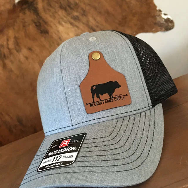 grey hat with custom cattle patch