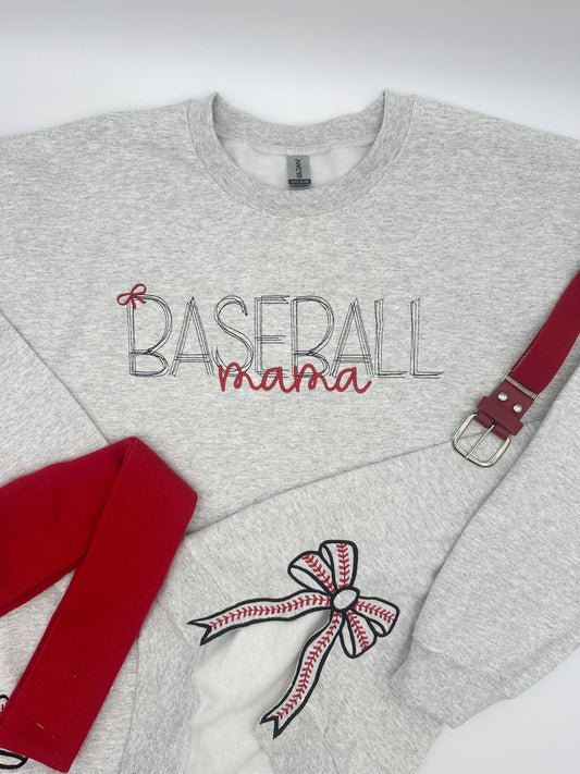 Grey sweatshirt that says baseball mama