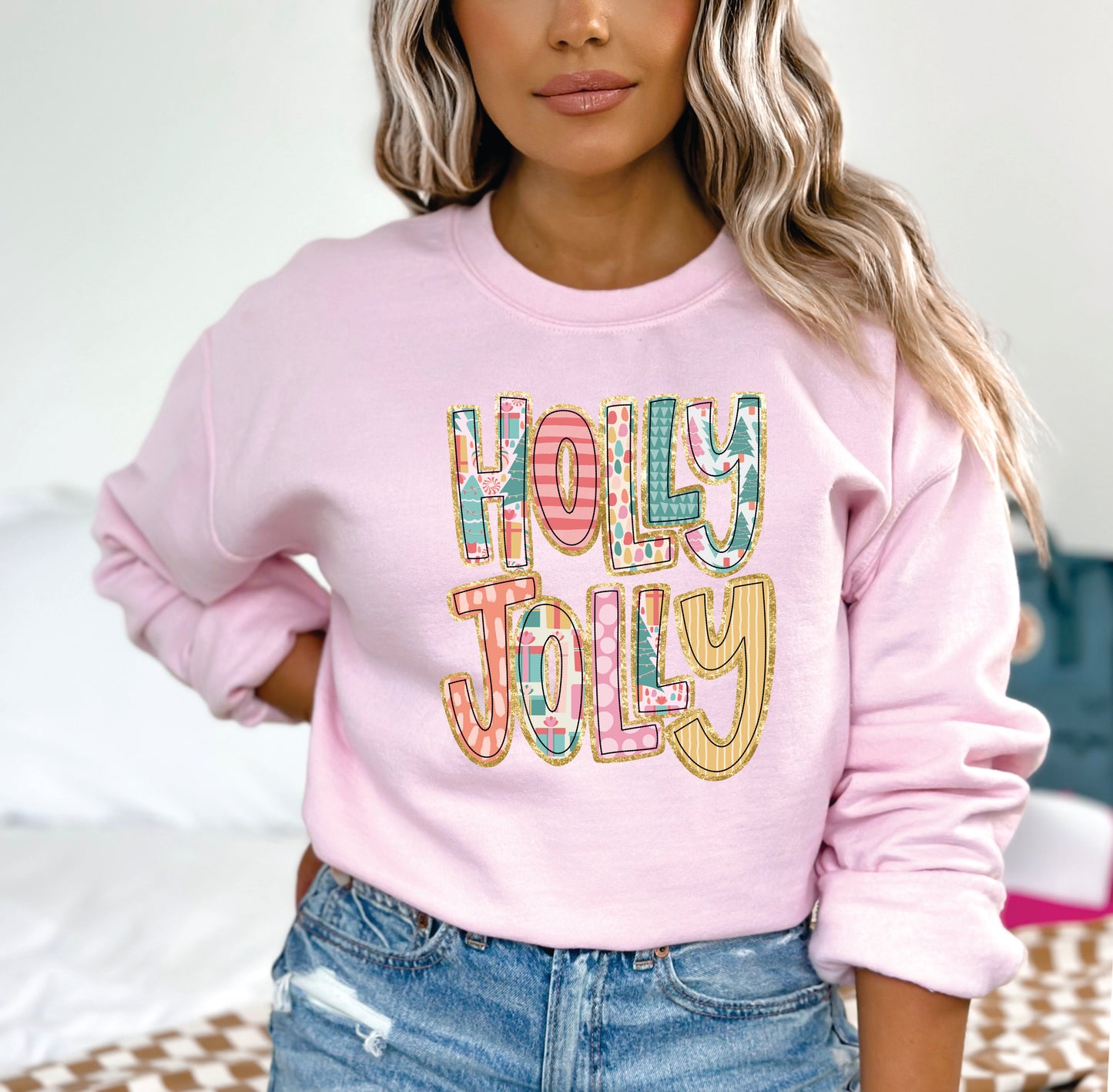 Holly Jolly Gildan Pink Sweatshirt