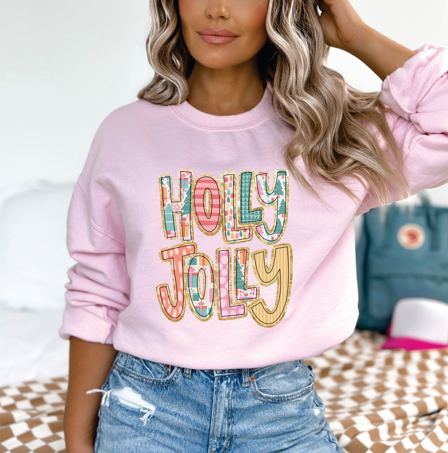 Holly Jolly Gildan Pink Sweatshirt