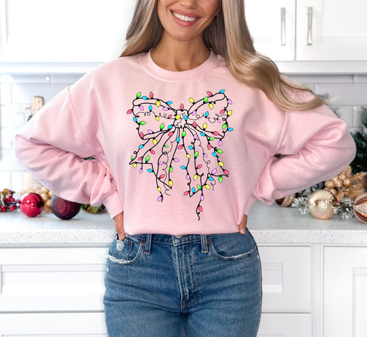 Christmas Light Bow - Light Pink Gildan Sweatshirt