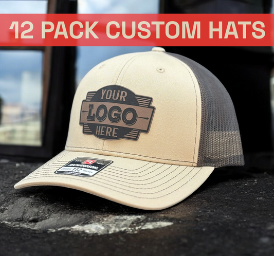 Graphic for 12 hats featuring a hat with a patch logo on it