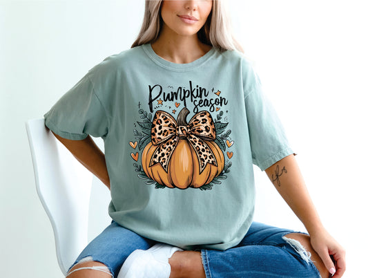 Pumpkin Season Cheetah Bow-Bay Comfort Color