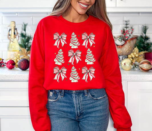 Bow Christmas Tree Cake - Red Gildan Sweatshirt