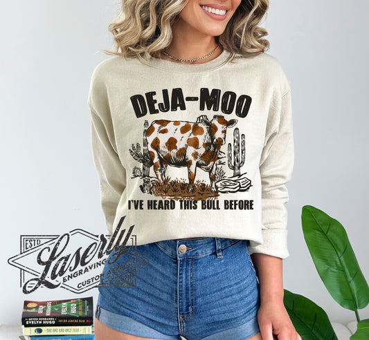 Western Deja Moo Cow - Gildan Sand Sweatshirt
