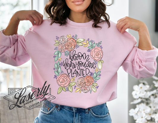 Floral Bloom Where You are Planted - Gildan Light Pink Sweatshirt