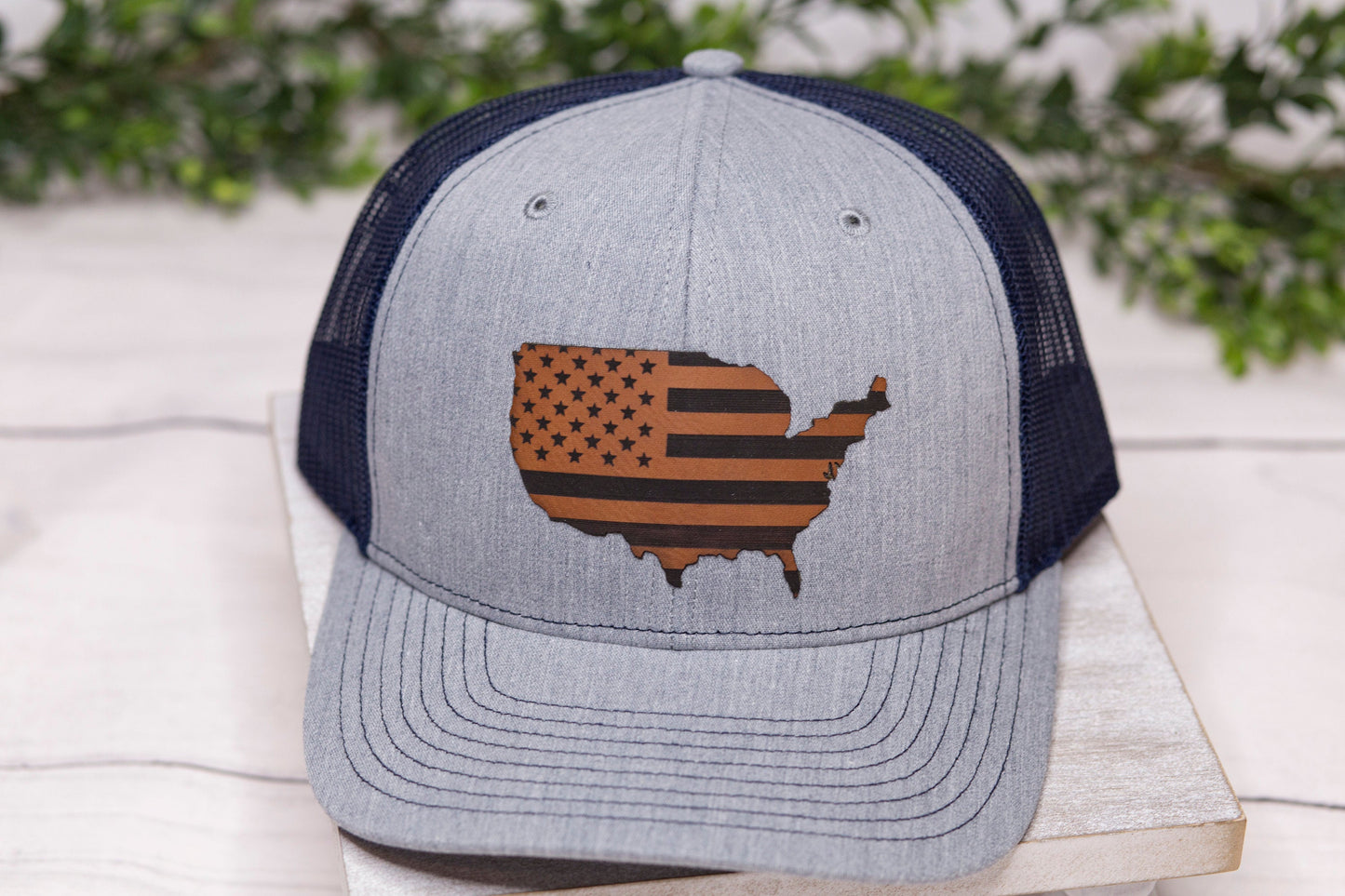 USA Flag, Brown Leather Patch hat, Police Officer Hat, Cap, Snap back, Leather Patch, America, USA, Flag, Military, Police, army, Marines,